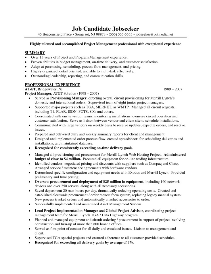 it project manager resume sample doc