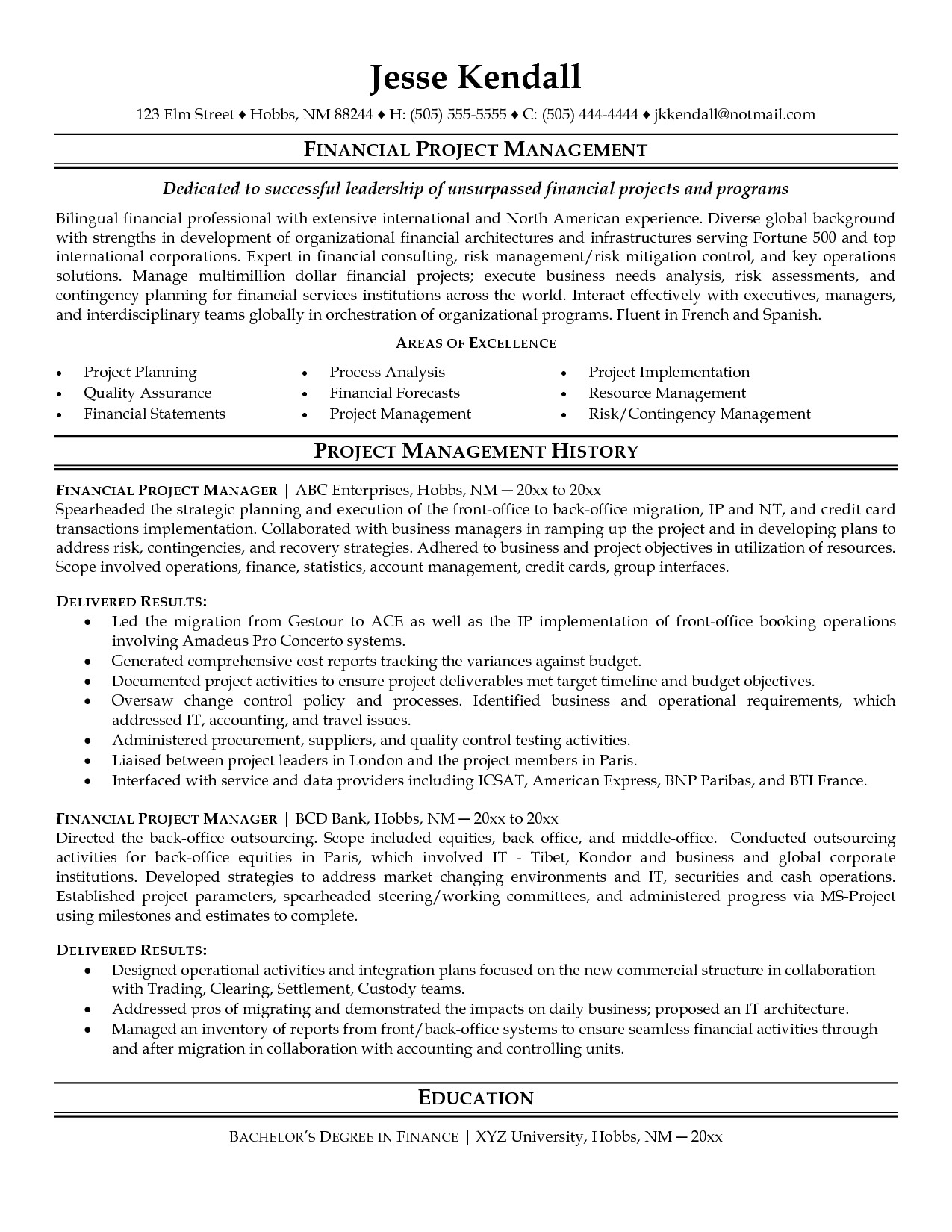 project manager resume sample doc