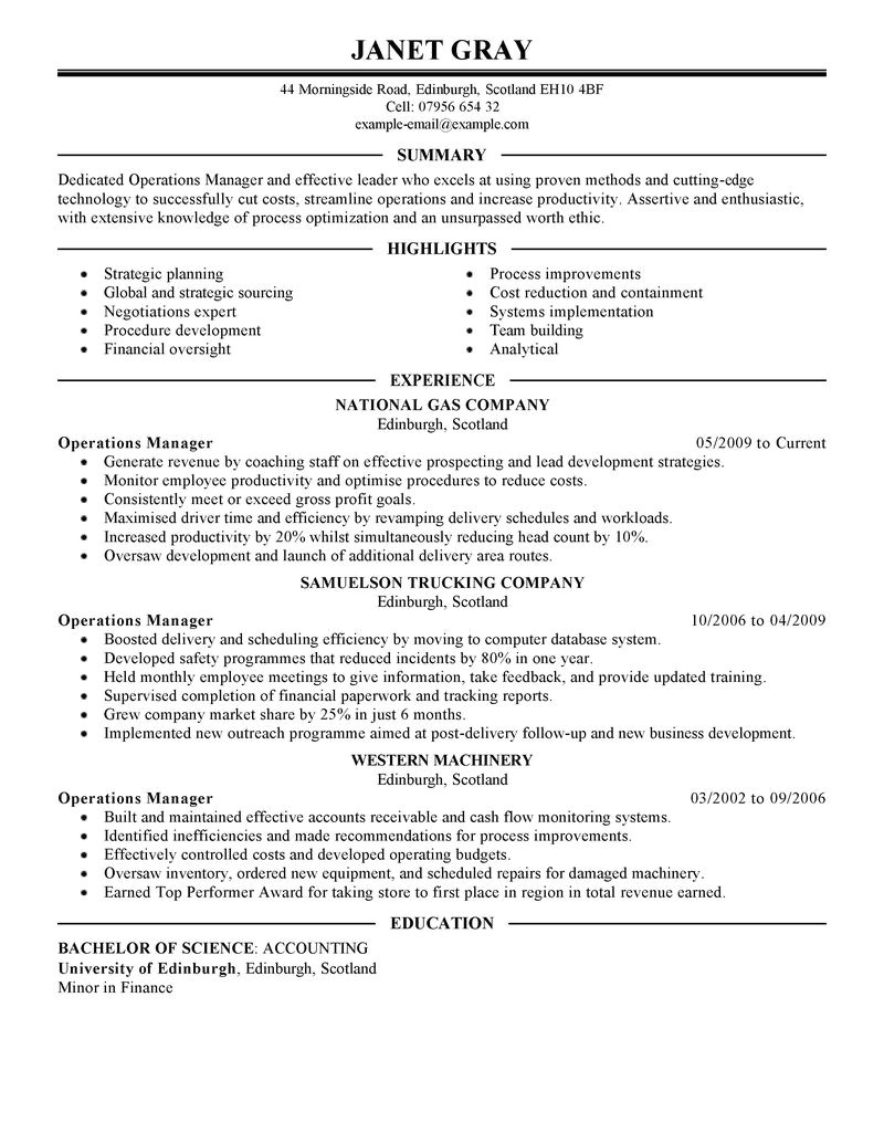 Operations Manager Resume Template Best Operations Manager Resume Example Livecareer