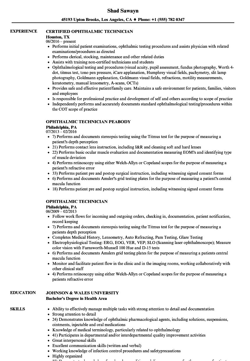 ophthalmic technician resume sample