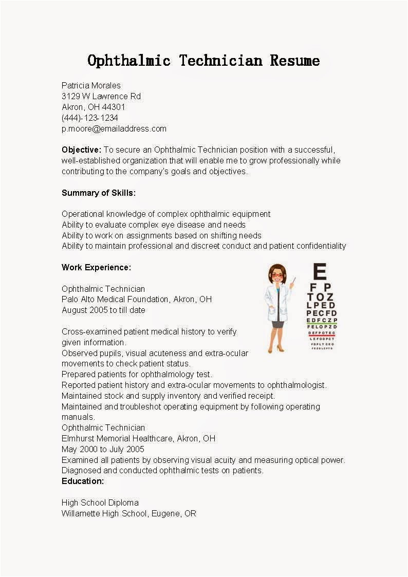 ophthalmic technician resume sample
