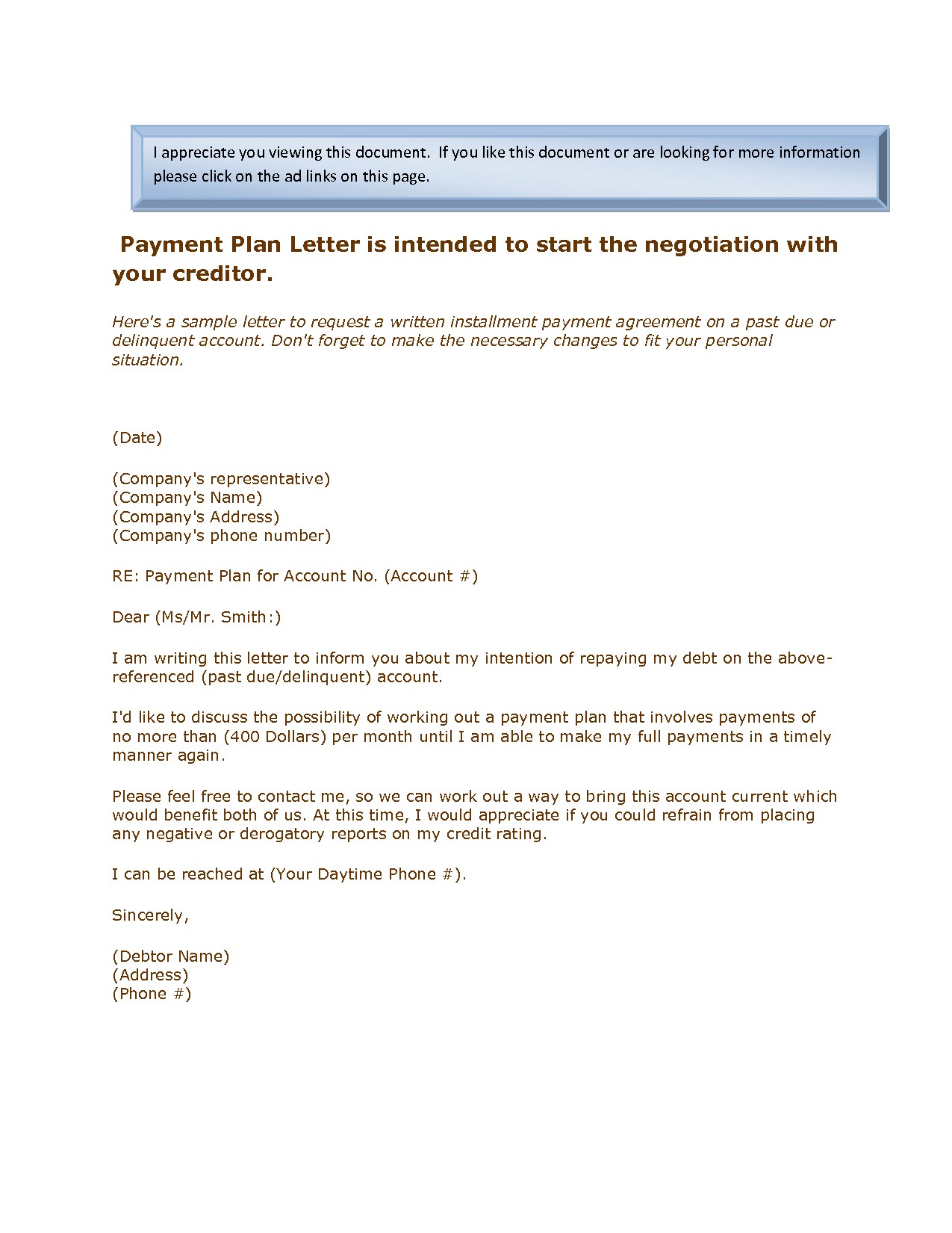 post payment plan agreement letter 895837