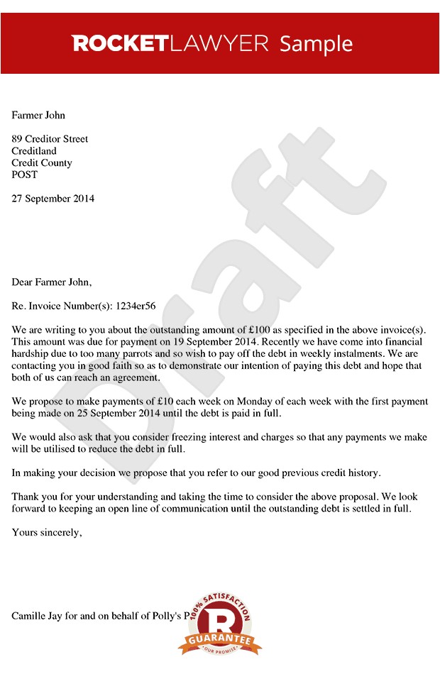 letter proposing payments in instalments rl