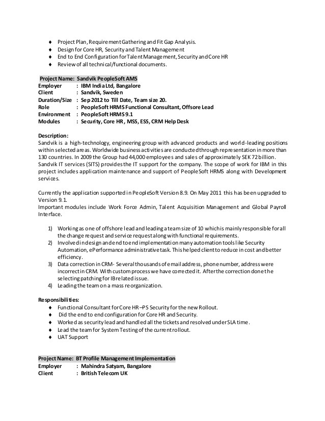 peoplesoft hrms functional consultant resume