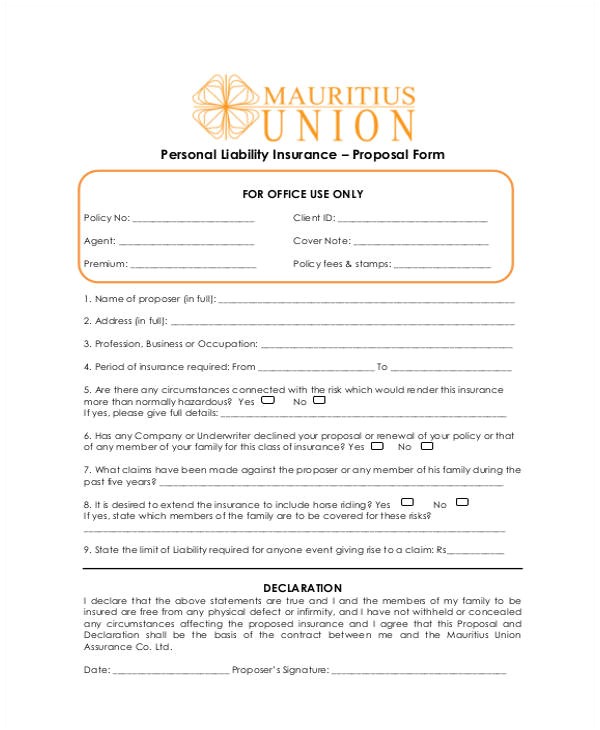insurance proposal form example