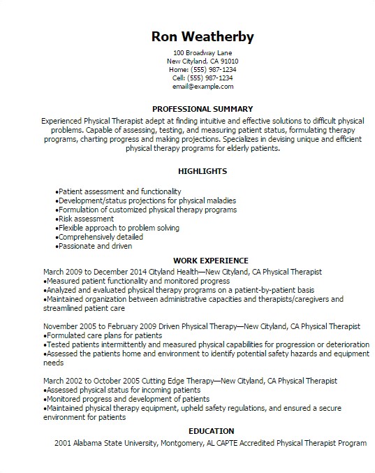 physical therapist resume