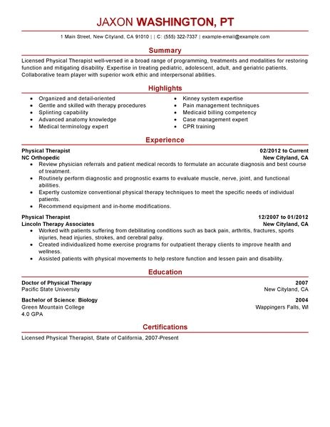 Physical therapy Resume Sample Best Physical therapist Resume Example Livecareer