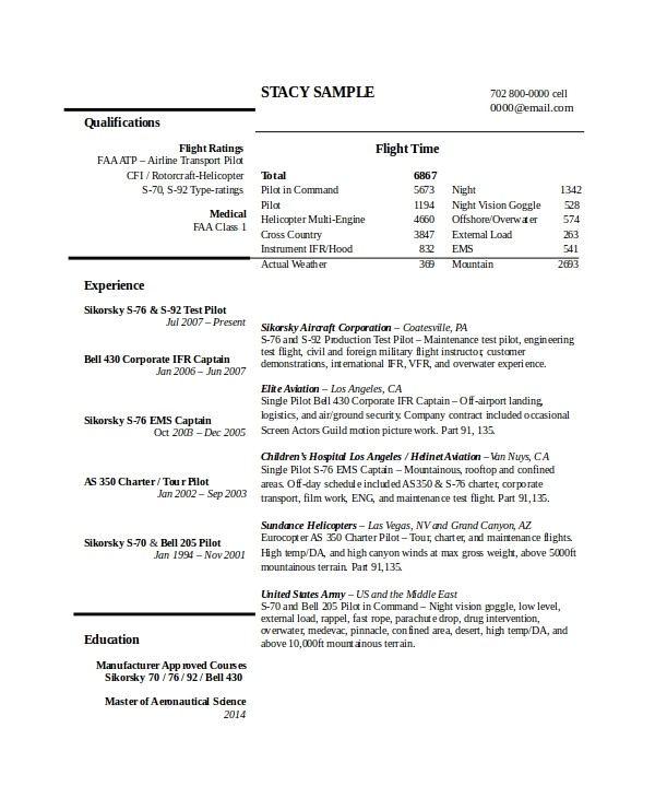 Pilot Resume Sample Pdf Sample Pilot Resume Best Professional Resumes Letters