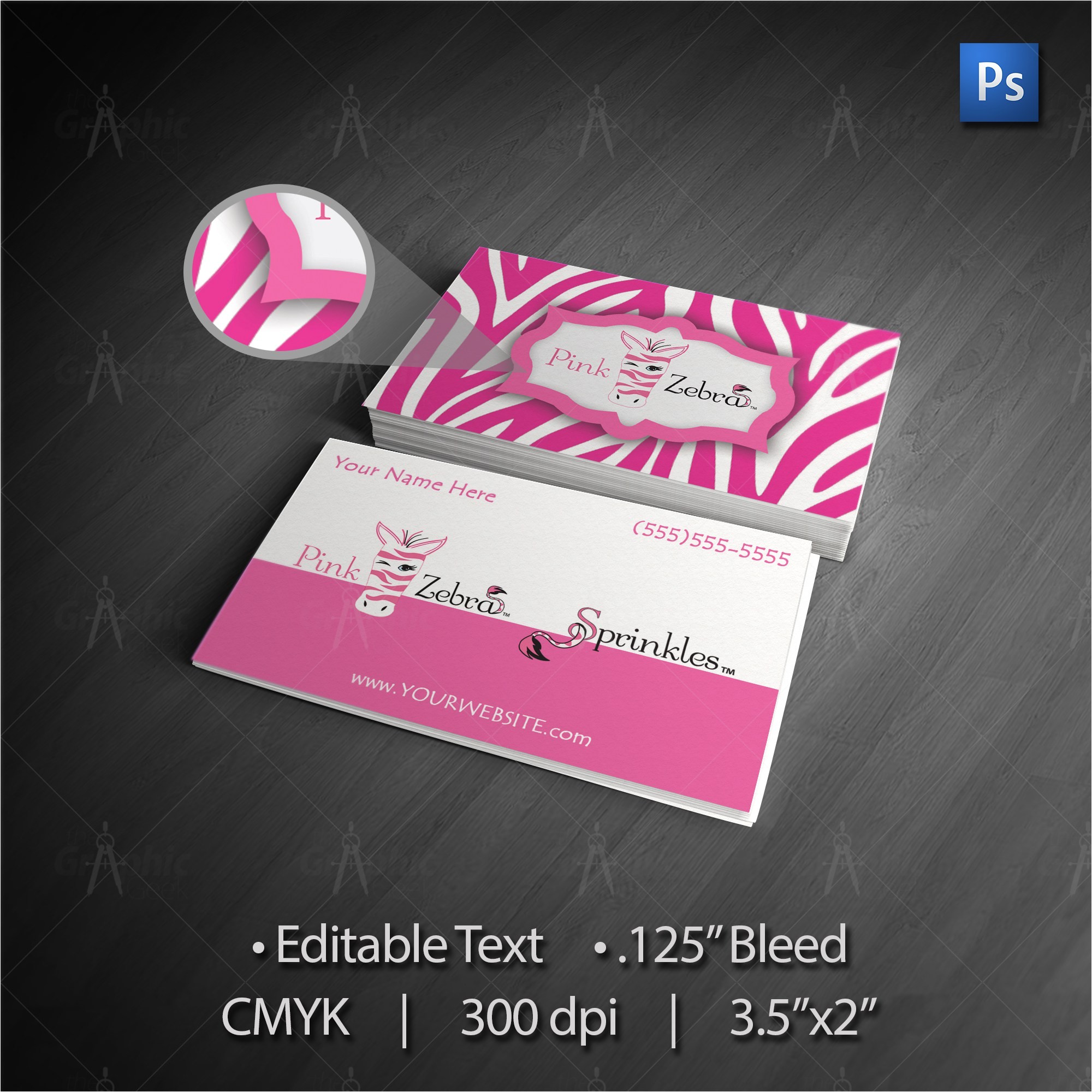 pink zebra business card photoshop template