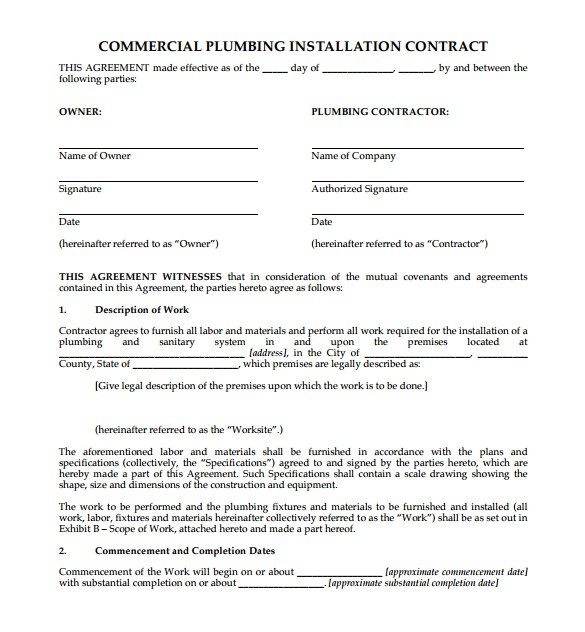 plumbing contract template