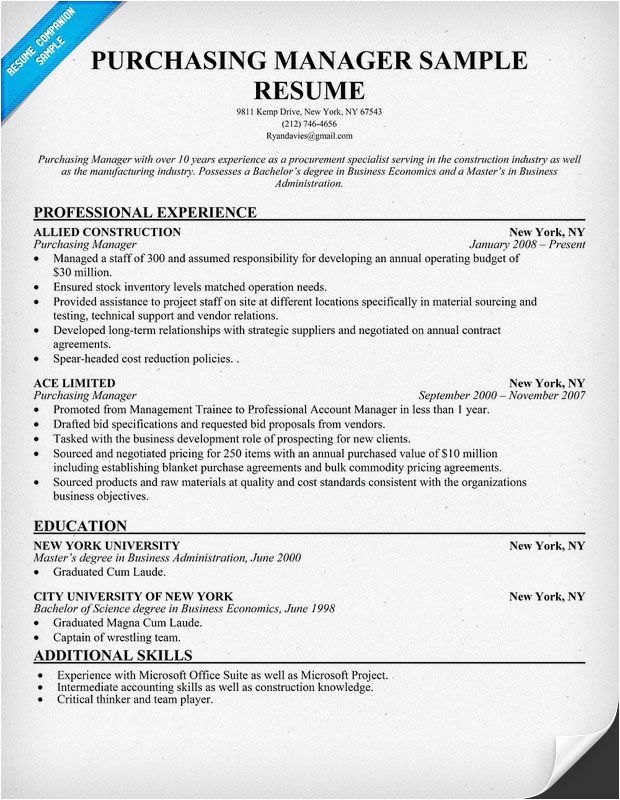 Procurement Buyer Resume Sample Purchasing Manager Resume Resumecompanion Com Resume