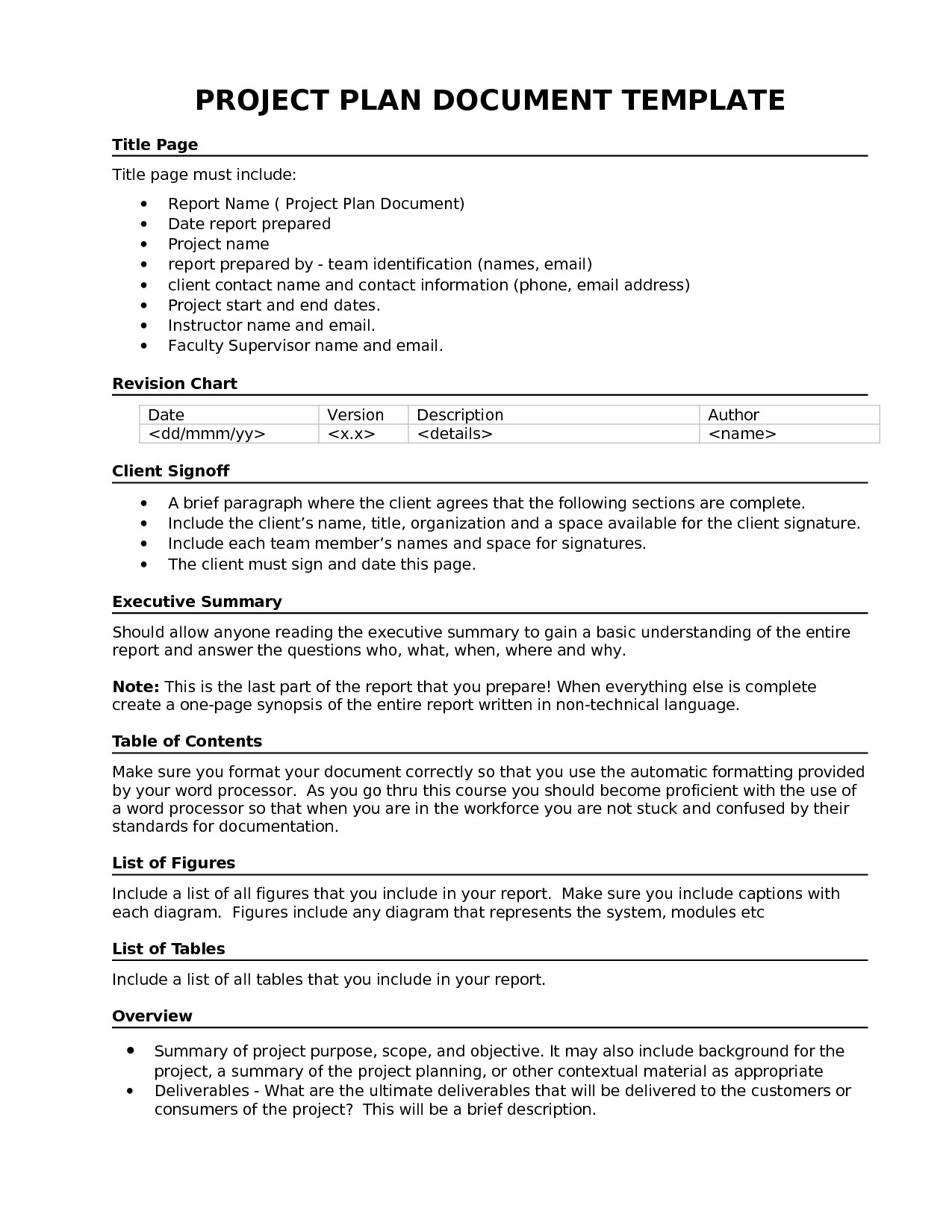 project plan document template