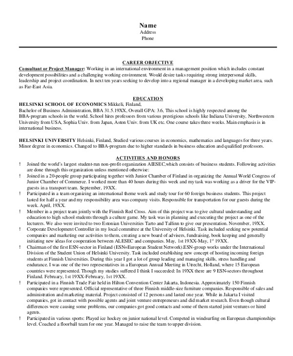 Project Manager Objective Resume Samples 8 Sample Objective On Resumes Sample Templates