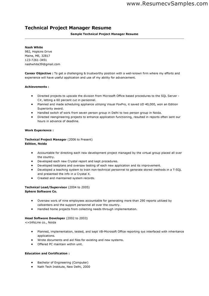 project management objective resume