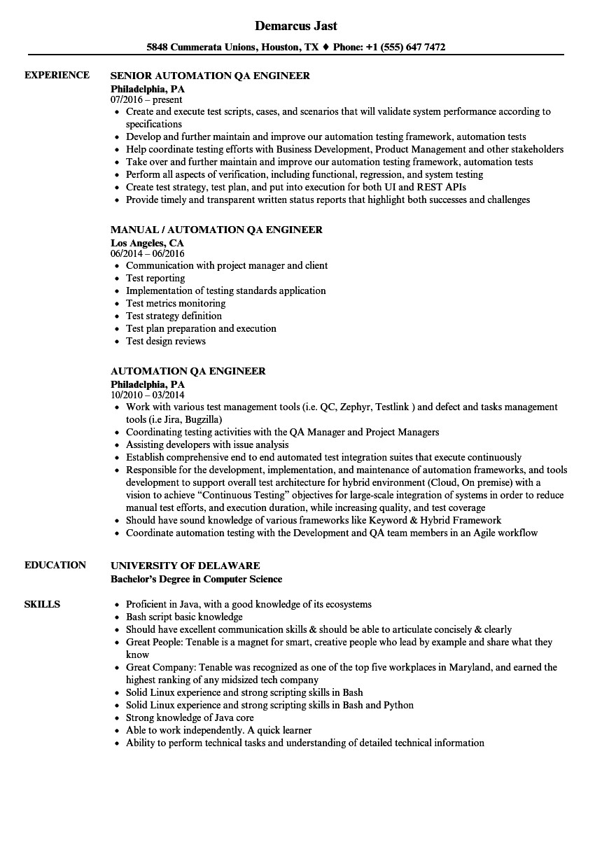 Qa Automation Engineer Resume Sample 1 Qa Automation Engineer Resume Sample Lovely Lead software Qa Engineer Resume Contemporary