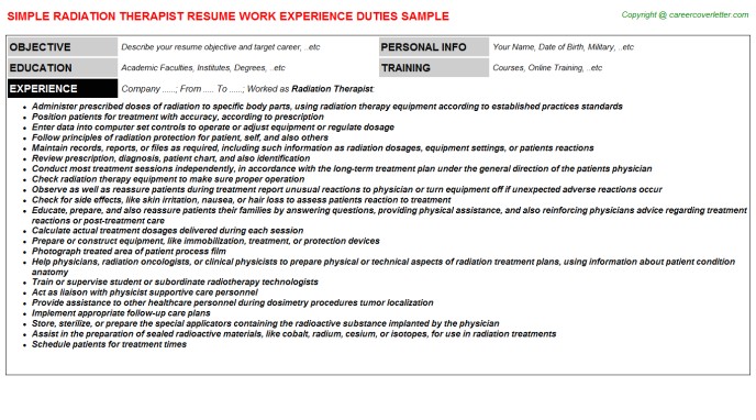 radiation therapist resume