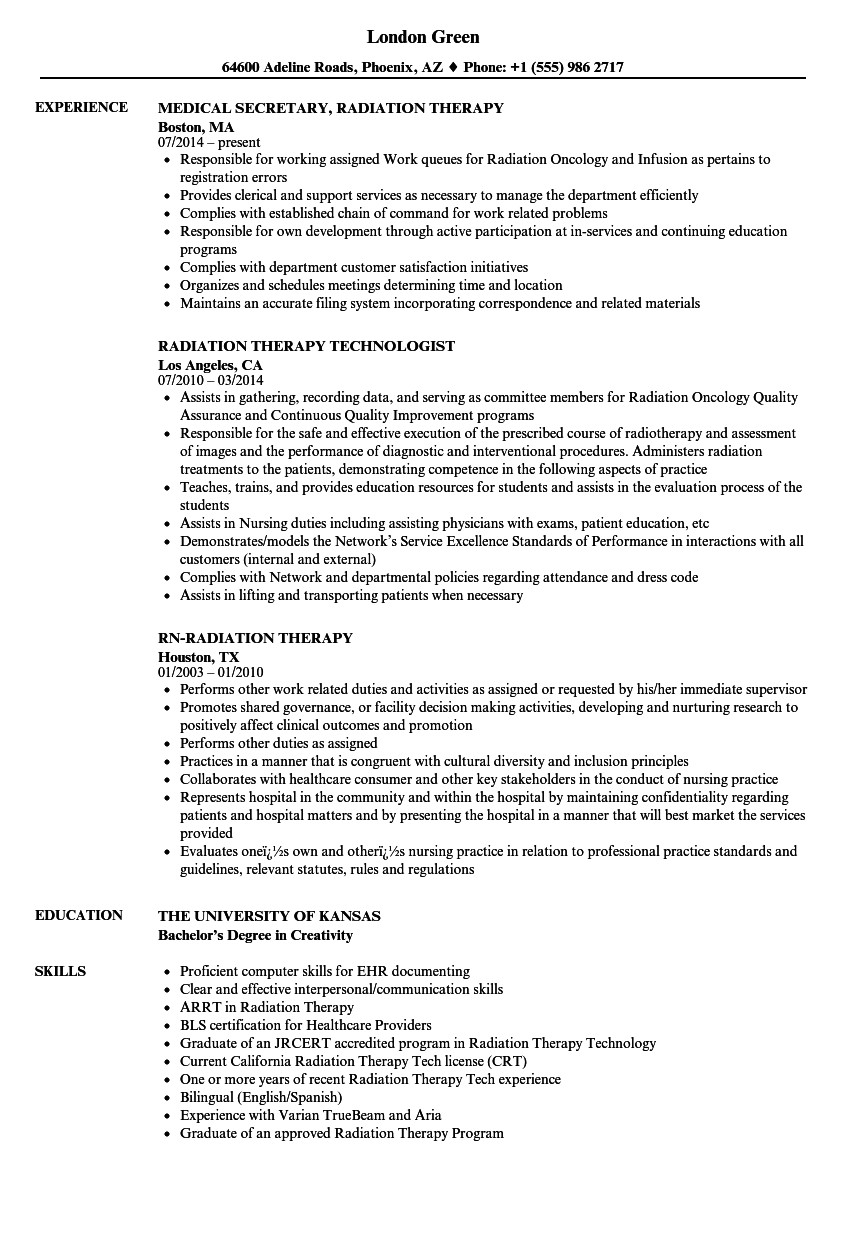 radiation therapy resume