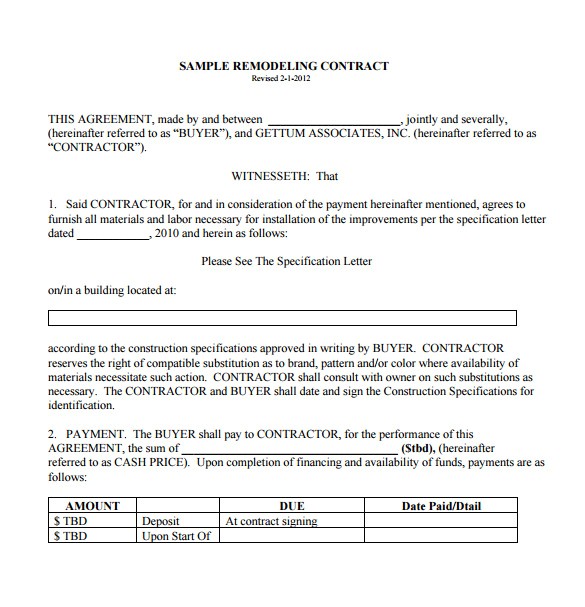 Remodeling Proposal Template