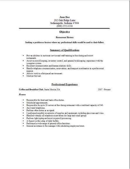 resume for restaurant