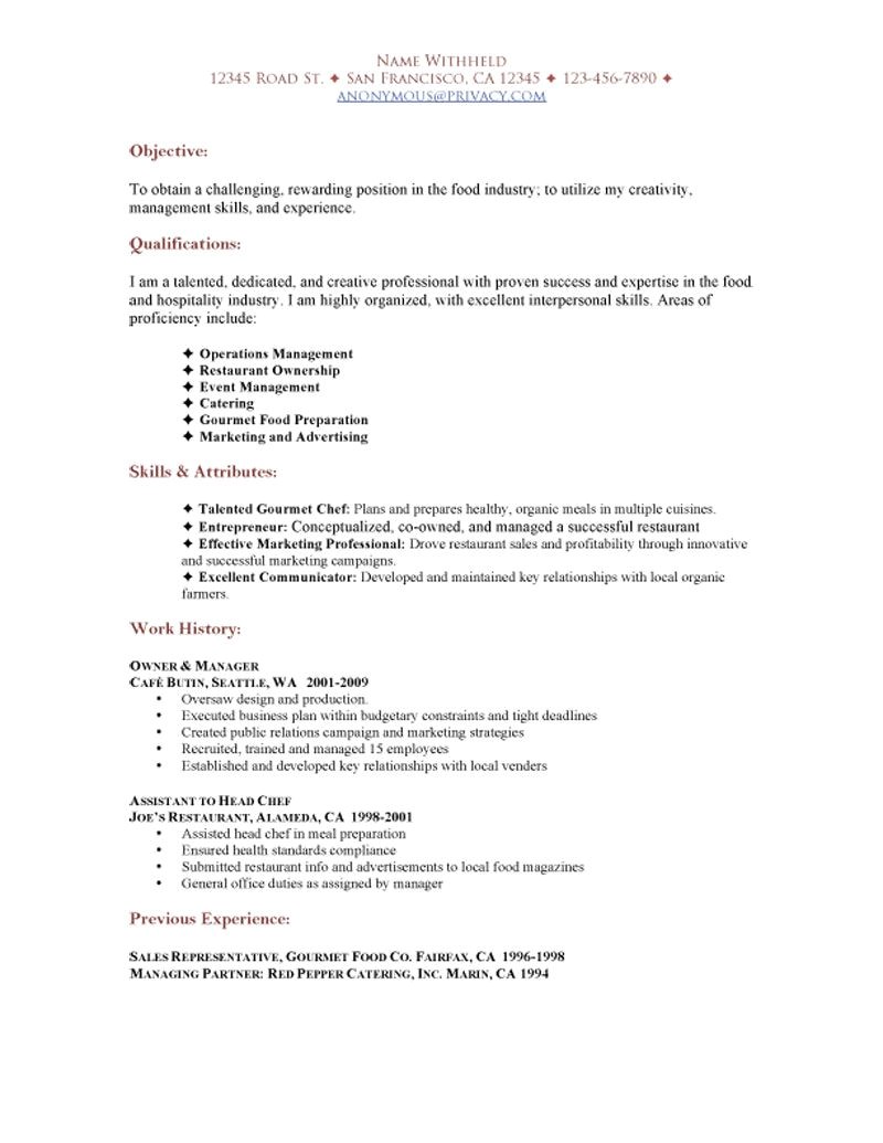 Restaurant Resume Template Restaurant Resume