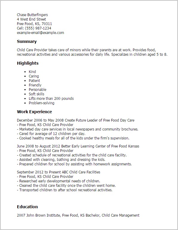 Resume Sample for Child Care Provider Child Care Provider Resume Template Best Design Tips