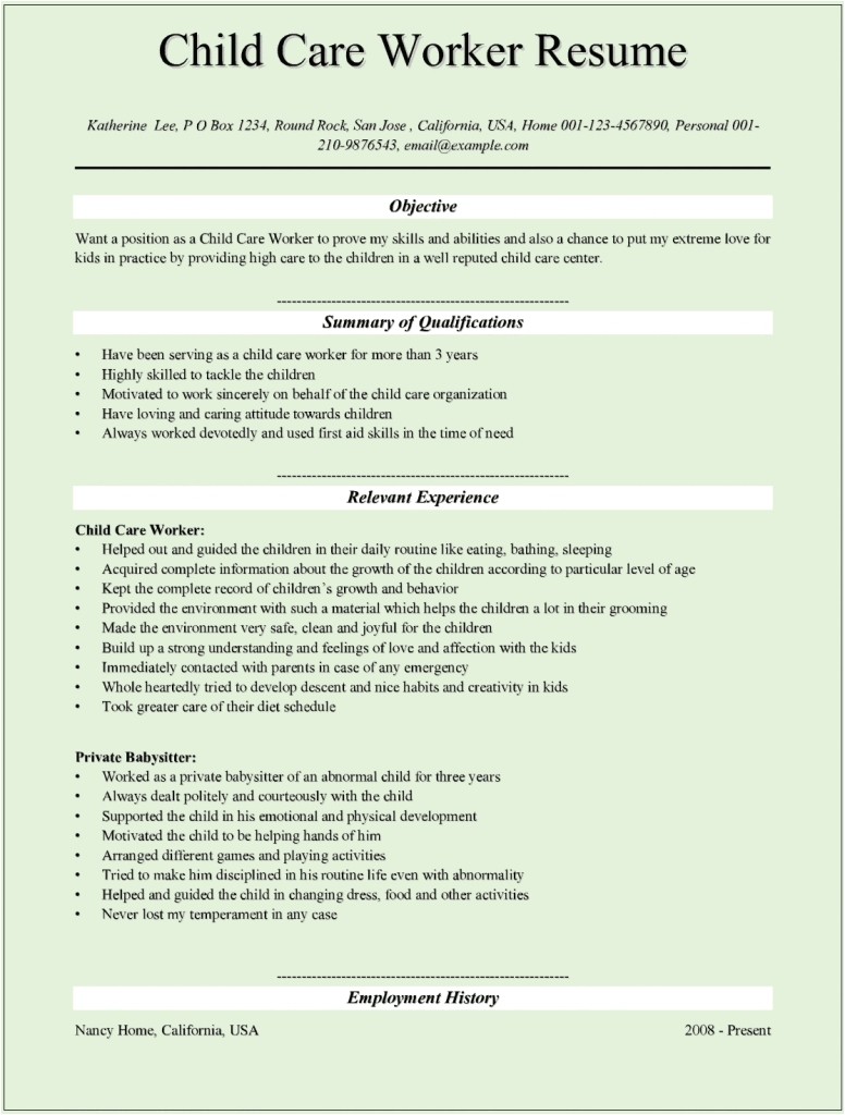 child care provider resume template