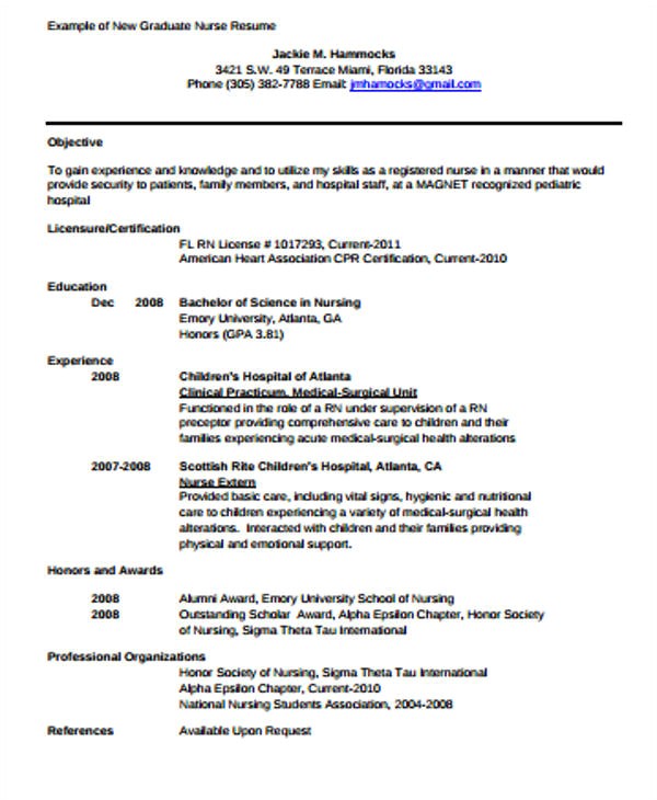 graduate nurse resume