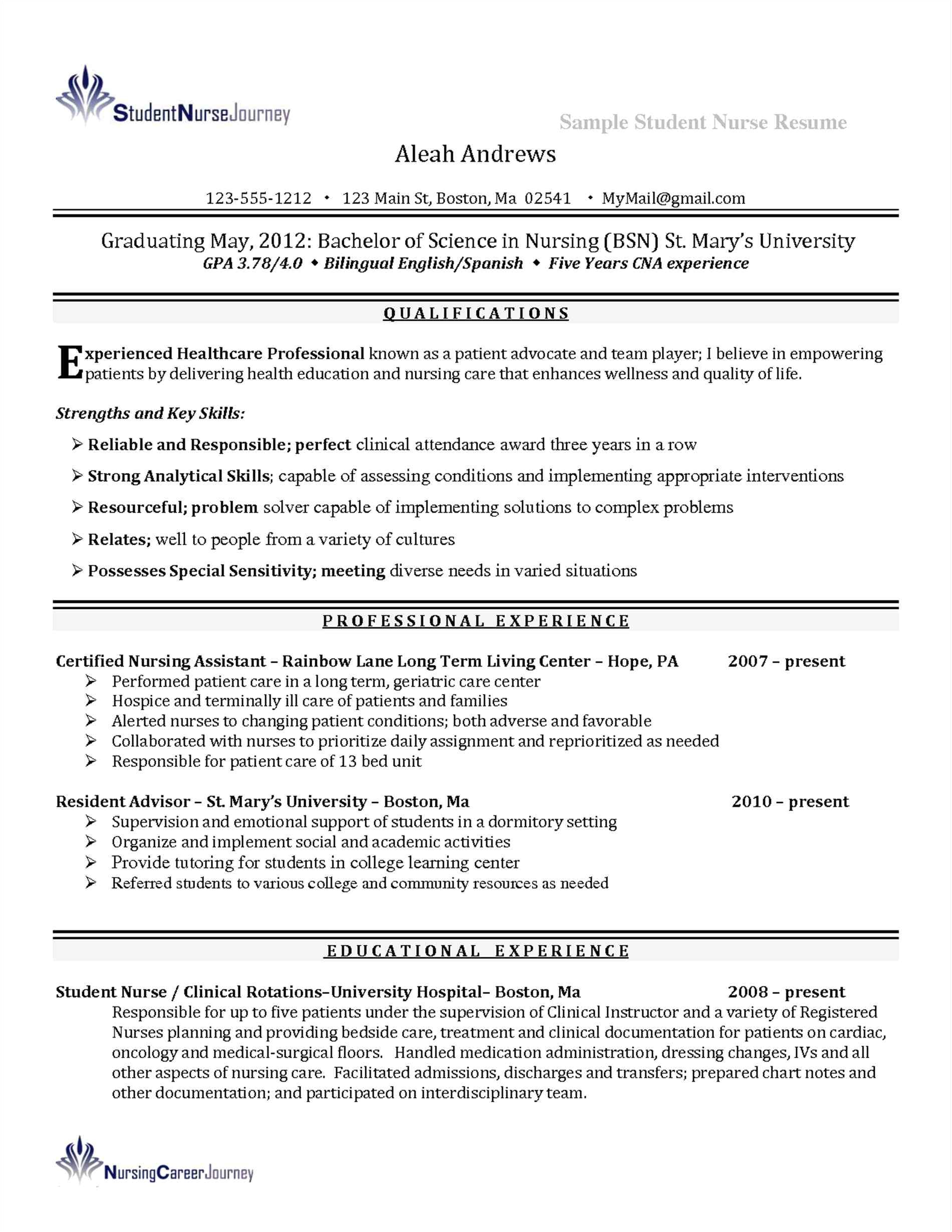 new graduate nurse resume