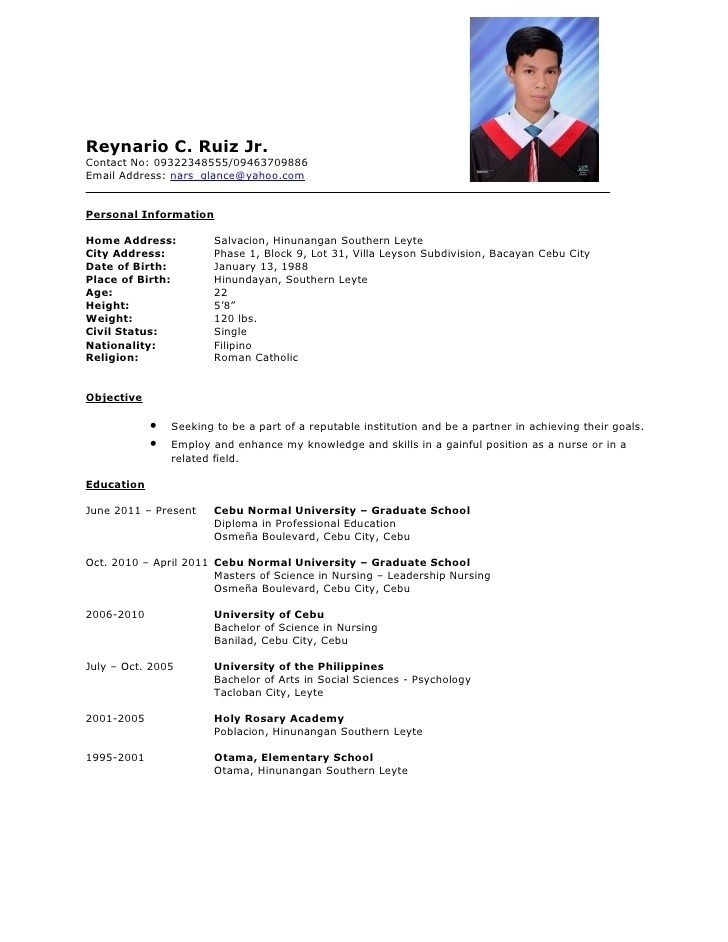 resume sample for fresh graduate