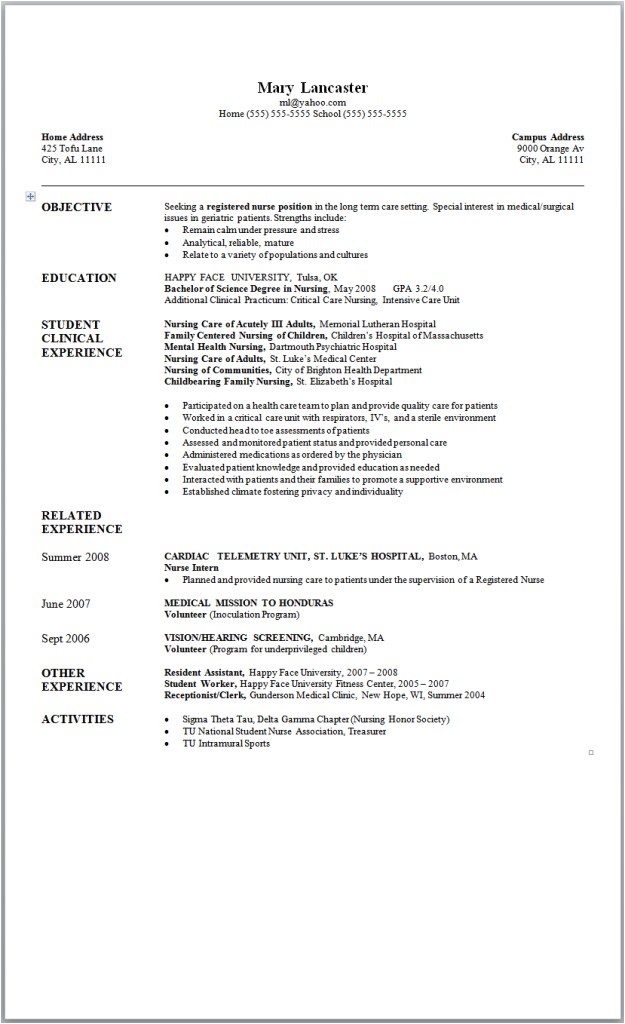Resume Sample for Nurses Fresh Graduate Sample Nursing Resume New Graduate Nurse Nursing and
