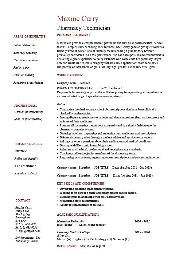 pharmacy technician resume 1453