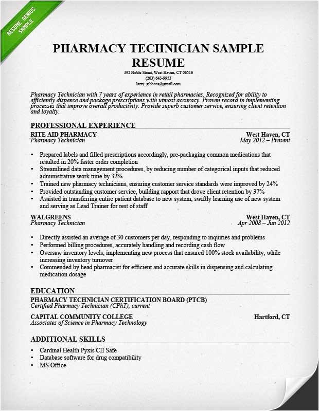 Resume Sample for Pharmacy assistant Pharmacy Technician Resume Sample Writing Guide