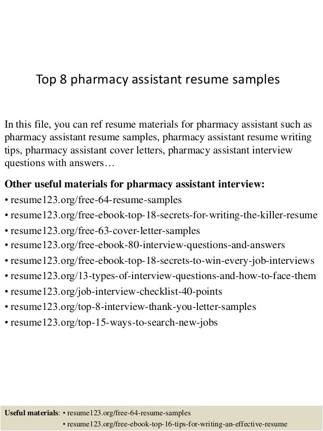 top 8 pharmacy assistant resume samples