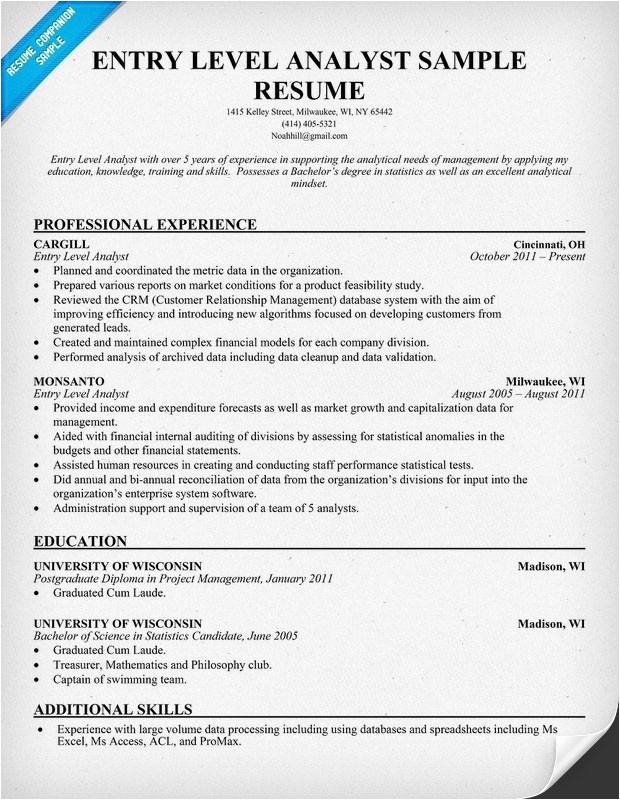 entry level financial analyst resume sample