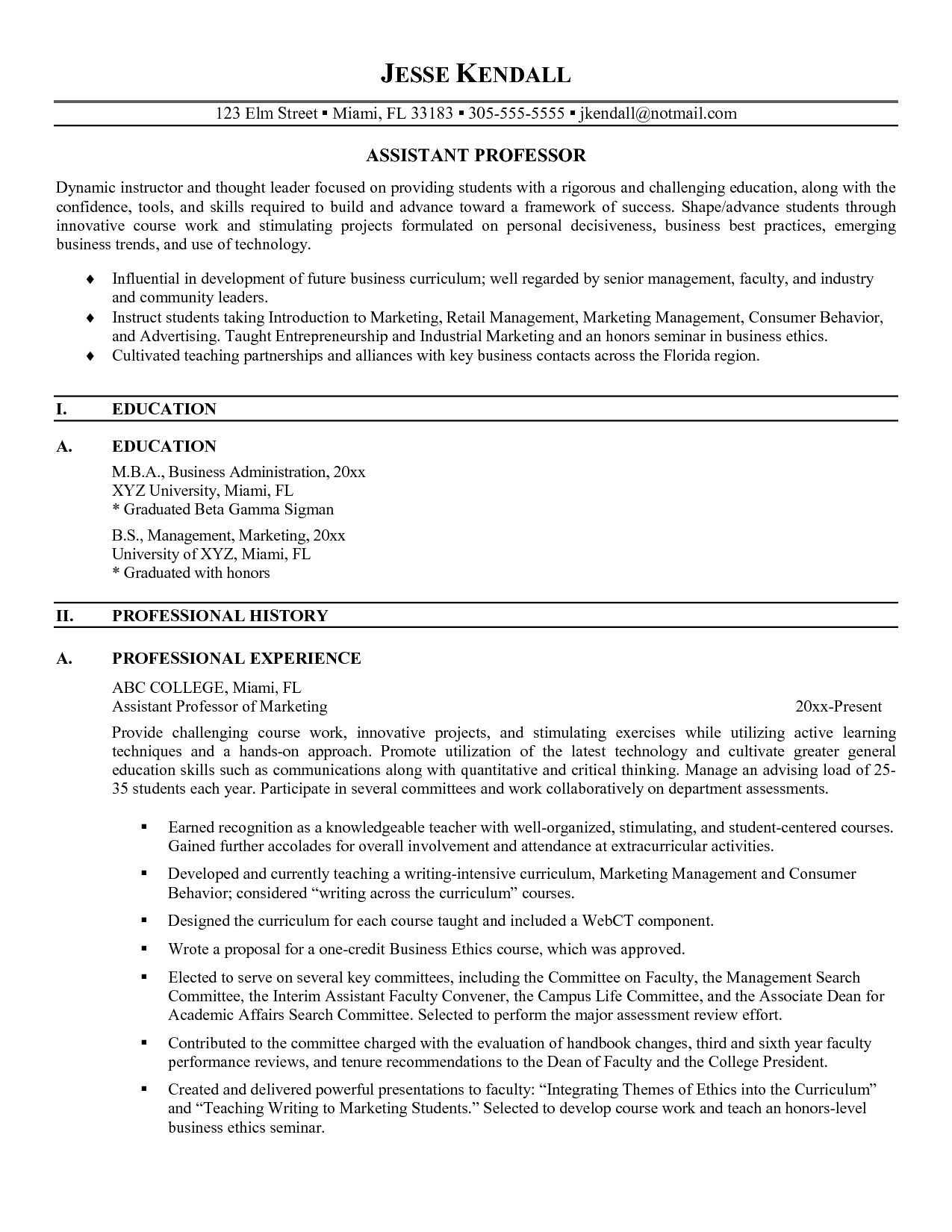 resume for faculty in engineering college