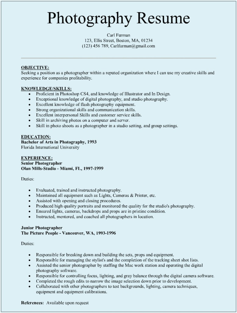 Resume Samples for Photographers 1 Resume Samples for Photographers Photographer Resume Sample Sample Resumes