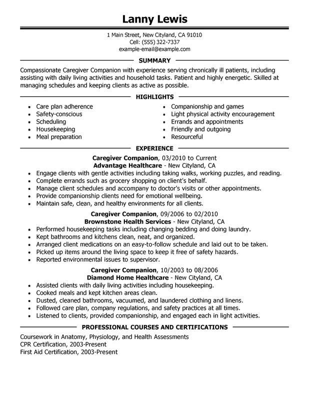 caregiver job description resume 2016