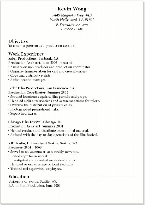 resume examples for college students with work experience