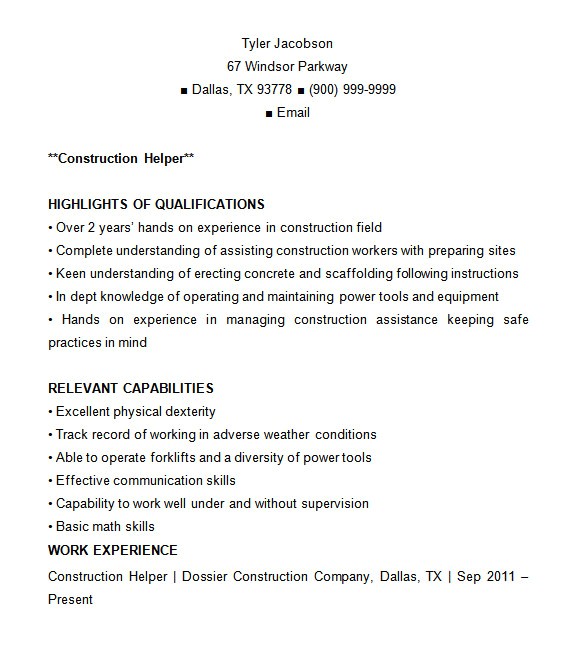construction resume template