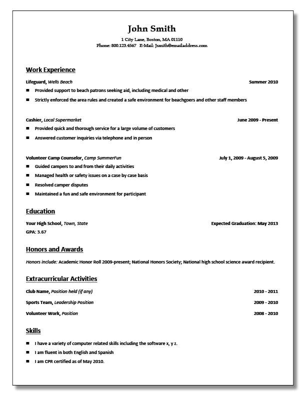 how to make a resume for a highschool student