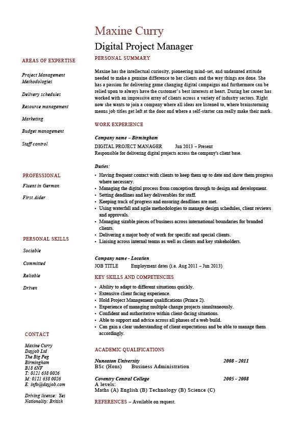 digital project manager resume 1576