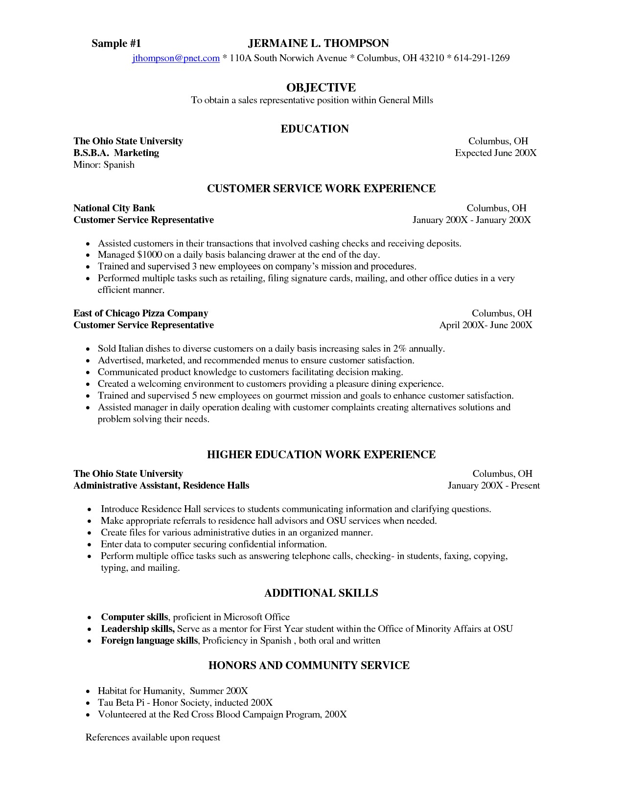 sample server resume templates information skills template for customer service with work experience