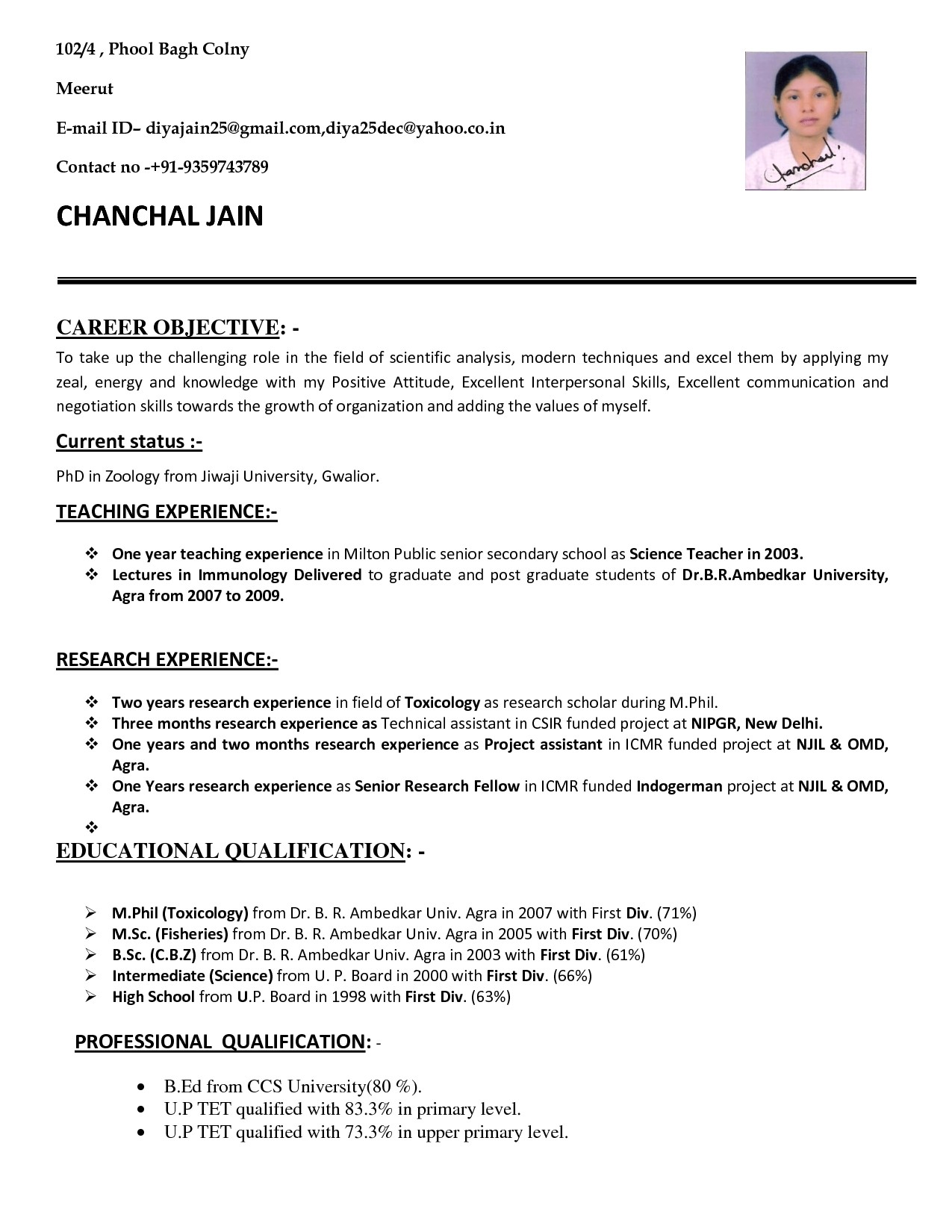 resume for teachers job application