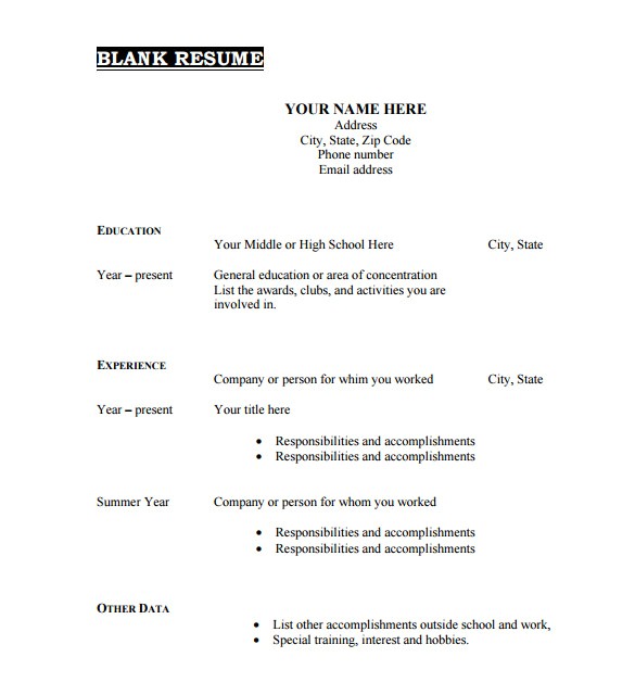 blank resume templates