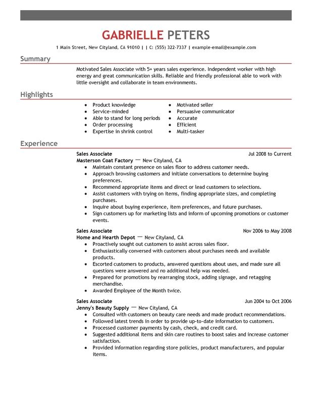 sales associate resume sample