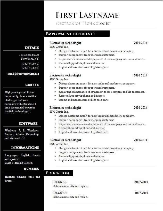 download resume templates word free cv template 303 to 309 cv dot org 12