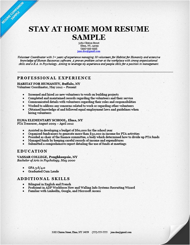 stay at home mom resume