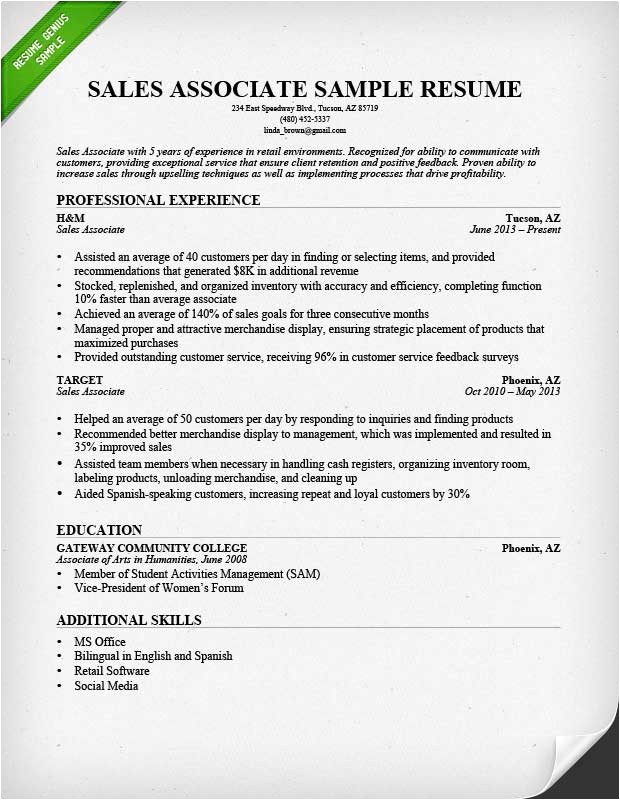 Retail Sales associate Resume Sample Retail Sales associate Resume Sample Writing Guide Rg