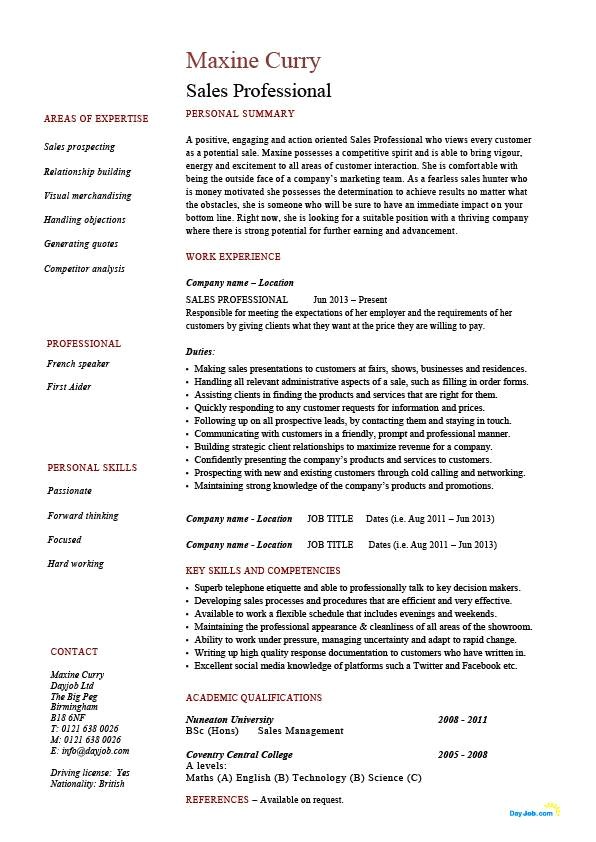 sales professional resume 1590