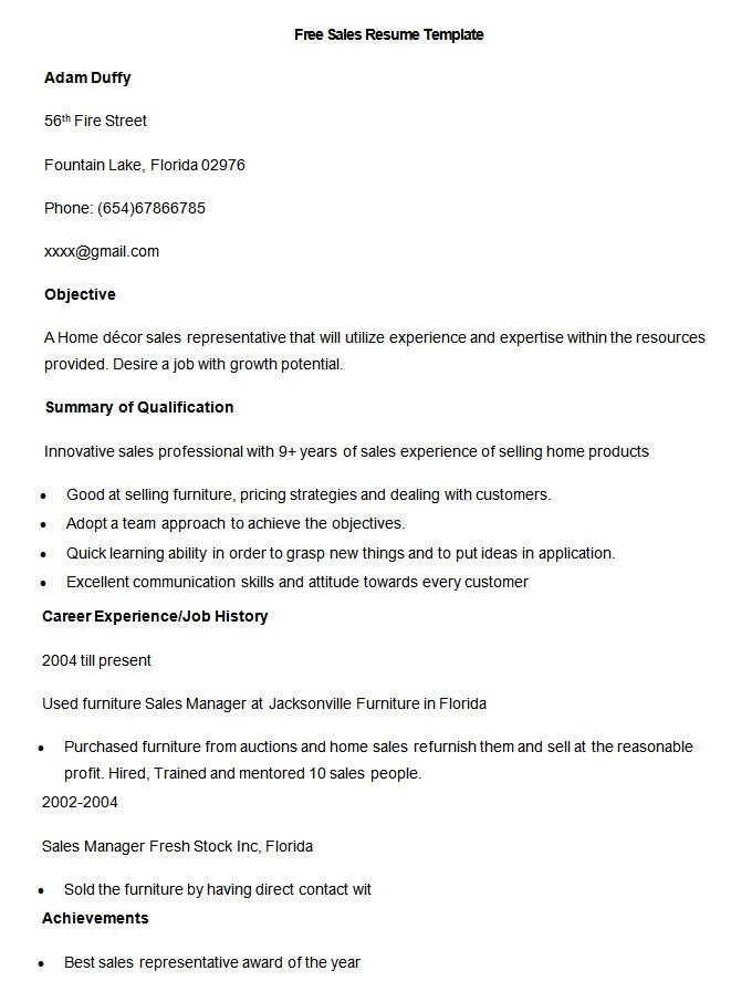 Sales Resume Templates Free Sales Resume Template 41 Free Samples Examples format